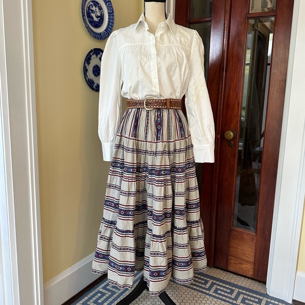 Vintage | Banjo Southwestern Tiered Full Midi/Maxi Skirt